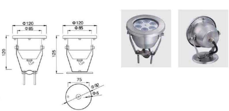 ���������� ������������ ��������� IP68 ��������� �� ���������� XYH120G-6W 6*1W 